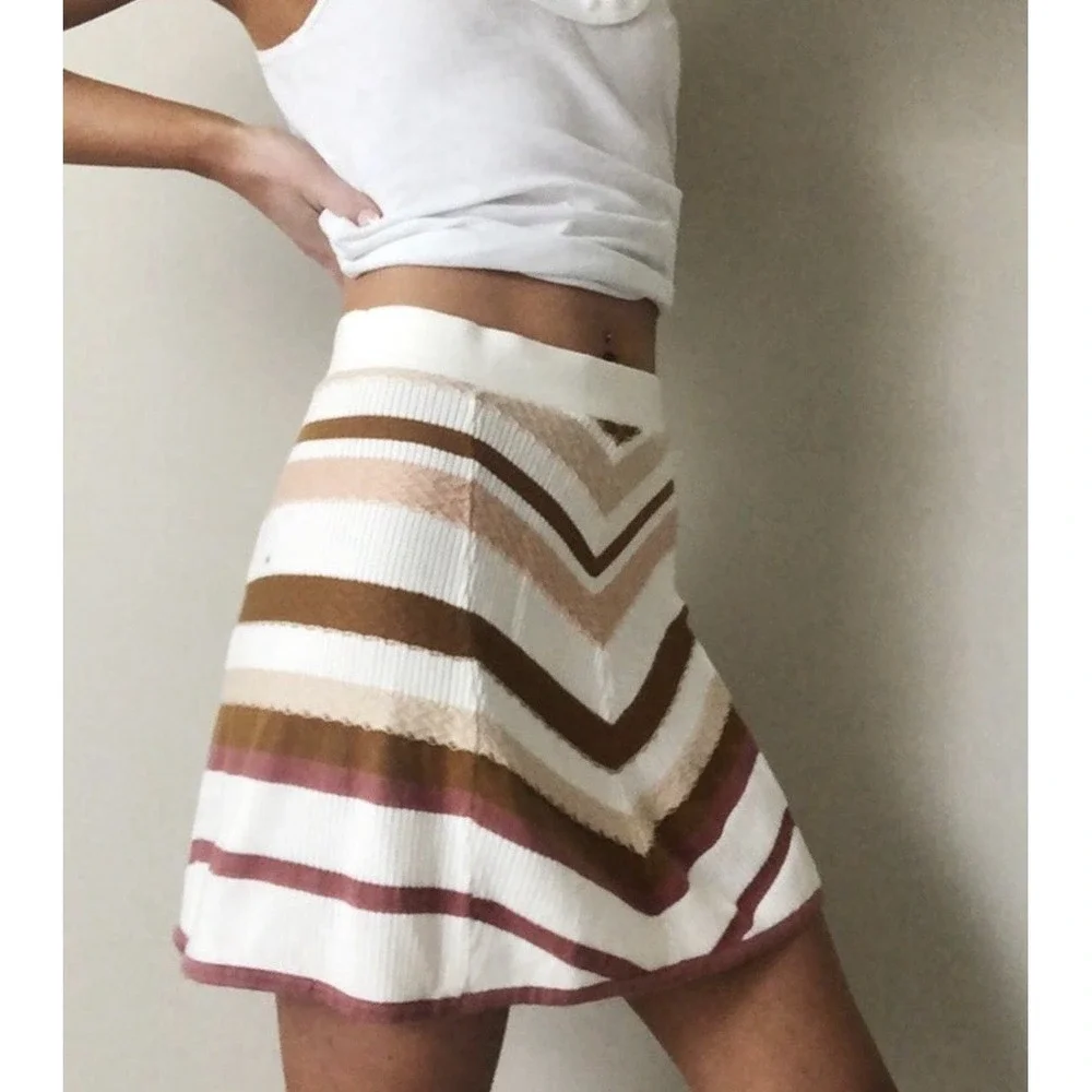 NWT Free People Stripe Turtleneck Sweater &‎ Chevron Mini Skirt Set XS Neutral